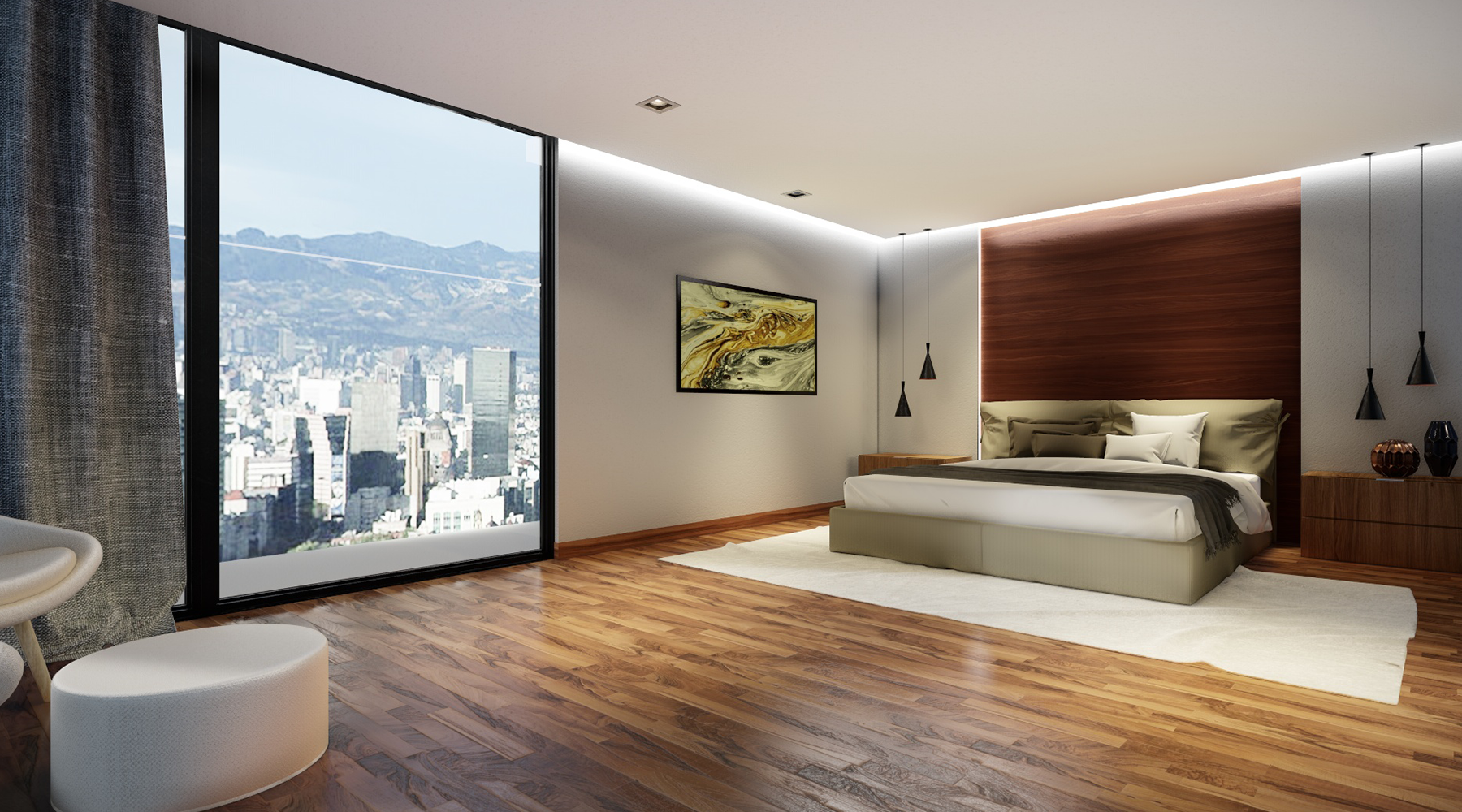 Recámara principal. Render.